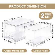2Packs Acrylic Organizers Bin With Handle, Clear Bathroom Makeup Organizer And Storage, Stackable Organizer Drawers For Vanity, Bathroom, Pantry, Kitchen Cabinets, Makeup, Medicine Organization - 2Pcs Acrylic Organizers With Handle - 查看 10
