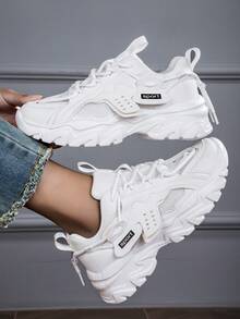 Zapatillas de plataforma de moda casual para mujer, con suela gruesa; tacones altos negros de tacón alto; zapatillas deportivas para mujer ligeras, antideslizantes y duraderas; zapatillas deportivas para mujer cómodas, cálidas, de suela blanda y con amortiguación, adecuadas para uso diario, citas, trabajo, oficina, adolescentes, estudiantes universitarios, patinaje