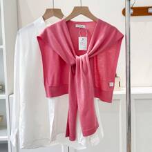 1pc Women's Solid Color Shawl Cardigan, Lightweight Spring/Autumn Shirt Collar Accessory, Suitable For Layering With Sweaters, Shirts, Scarves For Students And Office Wear