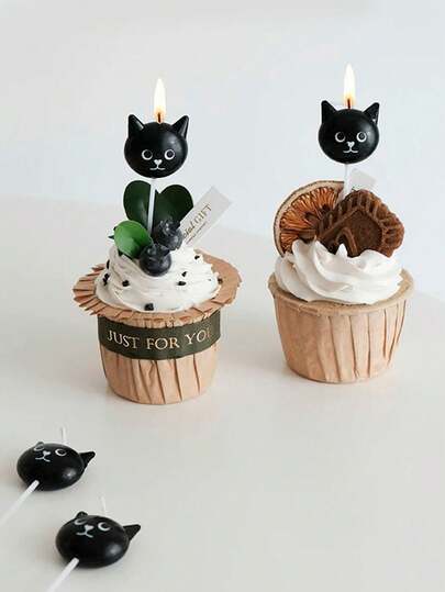 5pcs Black Cute Owl & Heart Birthday Party Cake Decorative Candles