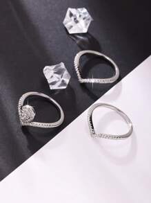 3 Stücke eleganter und innovativer V-förmiger Zirkonia-Einlage Buchstaben Design Ring Set, geeignet für Antrag, Verlobung, Hochzeit, Jahrestags-Geschenk, täglichen Lässig Tragen