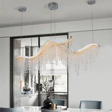 Arlgsite Modern Wave LED Crystal Chandelier - Adjustable Color Temperature 3000K/4000K/6000K - Adjustable Height - Elegant Chandelier For Living Room And Luxurious Space - Chrome - View 2