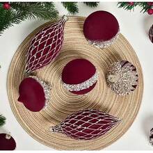 Christmas Tree Hanging Ball Set Of 10 8cm Large Velvet Christmas Decorations, Christmas Home Decoration, Plush Ball Christmas Tree Decorations, Birthdays, Parties, Stairs, Decorative Pendants, Festival Decoration Supplies Winter Room Decor Christmas Decorations Home Christmas Gifts Christmas Decor - Multicolor - View 7