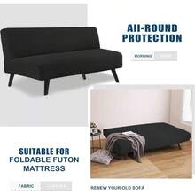 Water Repellent Armless Futon Cover Sofa D Cover, Full Size Futon Mattress Cover, Soft  Stretch Furniture Protector For Pets, Black - 黑色 - 查看 6