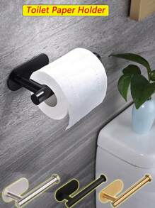 1PC No Drill Toilet Paper Holder,Self-Adhesive Roll Paper Rack,Stainless Steel Tissue Hanger,Absorbent Napkin Stand,Toilet Paper Dispenser,Bathroom Paper Towels Holder,Holder For Paper Towels,Black,Silver,Gold,Bathroom Accessories,Non-Punching, Wall-Mounted,WC Organizer,Bathroom Hardware Equipment,Bathroom Decor