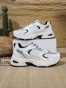 Giày thể thao thường ngày cỡ lớn mọi mùa, giày đế xuồng đế dày, giày thể thao chunky, da và lưới vá, thoáng khí, đa năng, giày cặp đôi thời trang, giày chạy bộ thể thao ngoài trời - màu đen - Xem 1