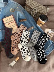 4 paia di calze alla caviglia casual di moda con stampa leopardata per donne, traspiranti e confortevoli, regalo di Natale, colori casuali, adatte per uso quotidiano e uscite, per tutte le stagioni