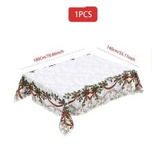 Toalha de mesa com estampa de frutas vermelhas e laços de Natal (1/36 peças) - Toalha de mesa decorativa lavável à prova de poeira para móveis de interior, adequada para decoração de salas de jantar internas, reuniões familiares, presentes e festas de fim de ano