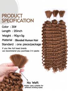 Blended Hair Is Made From Human Hair Mixed With Synthetic Fibers And Protein Filaments ,1/3pcs Blended Human Braiding Hair For Boho Braids Deep Wave Bulk , No Weft Natural Color 90g 20 Inch Curly Hair For Braiding Knotless - S30 - View 3