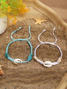 ZIRUISP 1 pièce Bracelet d'été pour femme avec coquillage, corde tressée, chaîne réglable, bracelet bangle bohème pour filles, loisirs, vacances
