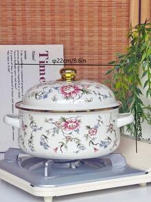 1st 搪瓷锅，双手柄双盖，电镀边缘设计，16/18/20/22/24厘米可选，适用于餐厅和家庭烹饪，非常适合家庭聚会、节日派对、春夏露营和野餐 - 薔薇 - 查看 8