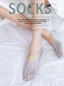 5 paires de chaussettes pour femmes, chaussettes d'été et d'automne sans tige, chaussettes en dentelle antidérapantes pour les pieds