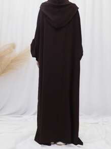 1 pieza Abaya de estilo de moda de Dubai con capucha, de color liso y arrugado de gasa, talla grande, adecuado para uso diario en primavera, verano y otoño, para mujeres