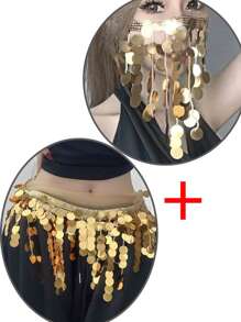 1pc Belly Dancer Cymbals Waist Wrap, Veil, Belly Chain, Hip Scarf, Mermaid Hip Scarf, Suitable For Daily Stage Performance Halloween