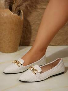 宽版女式尖头低跟一脚蹬平底休闲鞋，棕色，春夏新品，轻便舒适，加大码36-43，图案随机