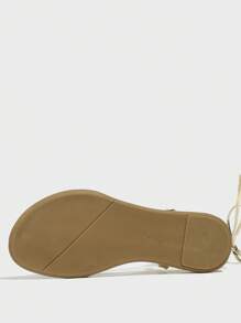 Sandalias planas para mujer, nuevas sandalias romanas casuales con cordones para vacaciones de verano, sandalias plana de playa para mujeres