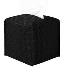Caja de pañuelos cuadrada de cuero PU, diseño de ratán, cajón de gran capacidad, suministros, cubierta de caja de pañuelos plegable para el hogar, la oficina y el coche - Negro - Ver 12