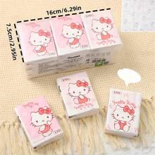 Sanrio 9pcs Sanrio HelloKitty 9-Pack Co Branded Handkerchief Paper, KT Cat Printed Chiffon Paper, Portable Face Towel Paper, Perfect For Work, Spring/Summer Travel Vacation Sanrio For Hello Kitty Tissue - Cute Cartoon Printed Thick Tissue, Suitable For Students, Work, Travel, Spring/Summer Use, Accessories For Hello Kitty