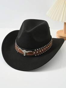1pc Unisex Retro Western Cowboy Hat With Bull Trim For Everyday Casual Wear, Western Cowboy Parties.