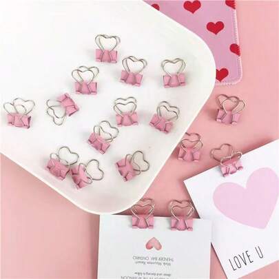 10 piezas de clips de papel con forma de corazón rosa, para organizar papeles, notas, fotos y documentos - útiles de oficina, hogar, escuela y manualidades, para útiles escolares, de vuelta a la escuela