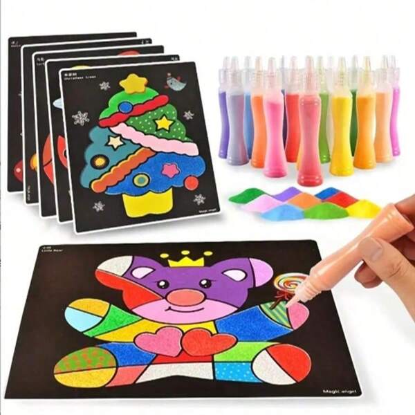10 piezas Juego de pintura con brillo, Manualidades de arte de arena colorida hecha a mano, Pintura de arena con brillo para hombres y mujeres, Pequeño regalo de dibujos animados lindo
