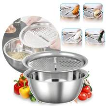 Ralador 4 em 1 Fatiador Bacia Legumes Queijo Tigela 26cm Cozinha saladeira aço inoxidavel inox - prata - Visão 1