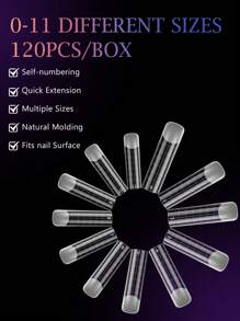 120PCS Transparent Square Nail Mold, 12 Sizes XXL Matte Full Set Of Double Polymer Nail Gel Shape Finger Extension Nail Tool Accessories, Suitable For Salons And DIY