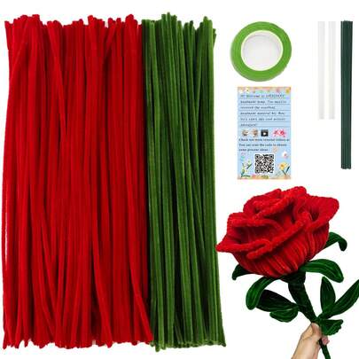 【毛根花艺手工套装】314/674 件彩色扭扭棒套装，毛绒棒手工材料，附带分步视频教程，绿色花茎铁丝，绿色园艺胶带，热熔胶棒，完美的创意礼物和派对装饰，DIY 手工材料复活节礼物紫色系列套装，创意礼品包装和派对装饰