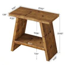 LITTLE TREE 2-Tier Solid Wood Narrow End Table For Living Room, Small Side Table With Storage, Rustic Bedside Table Nightstand For Bedroom, Small Places, 23.62" L X 11.81" W - 質樸棕色 - 查看 8