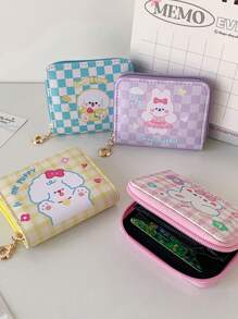 1 PC Girls Square Coin Purse Cartoon Cute Bunny Multi-Card Slot Short Card Holder Student PU ID Bag Wallet