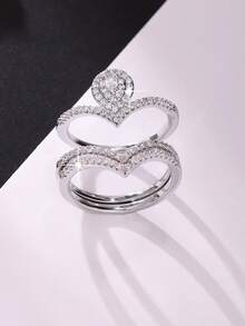 3 Stücke eleganter und innovativer V-förmiger Zirkonia-Einlage Buchstaben Design Ring Set, geeignet für Antrag, Verlobung, Hochzeit, Jahrestags-Geschenk, täglichen Lässig Tragen