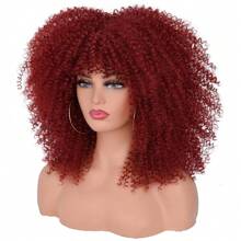 Short Hair Afro Kinky Curly Wigs With Bangs African Synthetic Ombre Glueless Cosplay Wigs For Women High Temperature