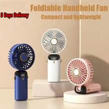 1 pezzo Ventilatore portatile ricaricabile USB a colore unito, lunga durata della batteria, alta velocità del vento, con supporto, dimensioni mini, display LCD, multifunzione, adatto come regalo, per rinfrescarsi d'estate, per uso all'aperto, sport, lavoro, viaggio, spiaggia, campeggio, casa, ufficio, studio