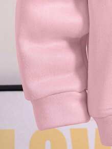 1 件青少年女孩休闲印花套头连帽衫运动衫，保暖内衬，长袖，秋冬学生青年服装 - 粉色 - 查看 6