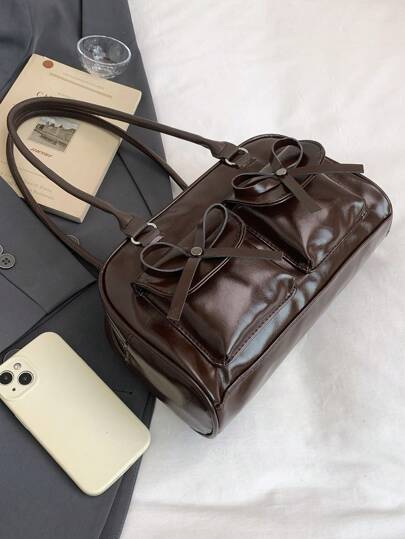 1 Minimalist Retro Zippered Open Shoulder Bag Pocket Decoration Double Handle Handbag Suitable For Women's Daily Leisure Commuting Use