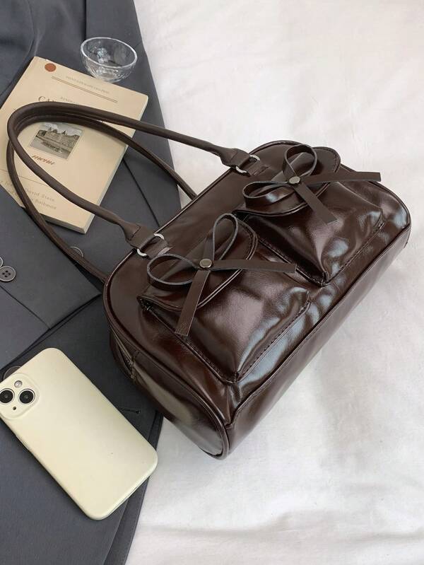 1 Minimalist Retro Zippered Open Shoulder Bag Pocket Decoration Double Handle Handbag Suitable For Women's Daily Leisure Commuting Use