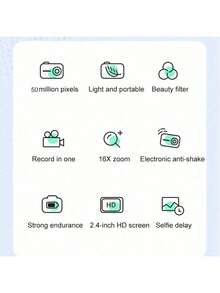 2.4" Digital Camera: 50MP, 16X Digital Zoom, Compact Digital Camera, Great Christmas Gift - White + Card Reader - View 10