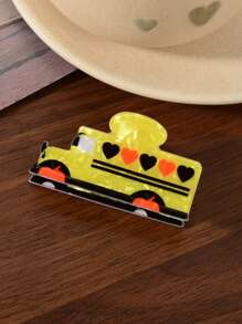 3 bucăți la modă creative amuzante cu desene animate cu mașină, Apple, riglă, agrafe de păr pentru autobuz școlar, potrivite pentru ținute școlare, accesorii de păr pentru petrecere, lucruri școlare, facultate