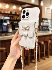 1pc Bow Pearl Crossbody Bag, Solid Color Straight Edge Beige Minimalist Anti-Drop Thick Phone Protective Case With Printed Design Compatible With IPhone 6/6 Pro Max/XR/7/8, IPhone 15 Pro Max/12 Pro Max/13 Pro Max/14 Pro Max, 13/14/11/12P/14, P11 Soft Case, P12 Anti-Drop, XS.XR, Suitable For A13 4G, A22, A21S, A51 4G, A52, S22 Ultra, A33 5G, A23/S23 Ultra, S24, A14, A15, S23, A73S Phones