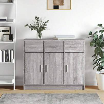 Küchenmöbel Sideboard Sonoma Grau 91x28x75 cm aus Sperrholz Modernes Sideboard Vielfältig einsetzbar, Esszimmer/Küche