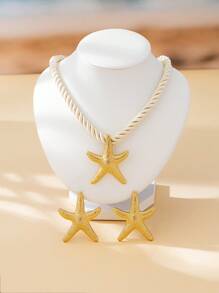 1 Set Fashion Stylish Exaggerated Geometric Starfish Earring & Pendant Jewelry Set For Women, Suitable For Everyday & Commuting