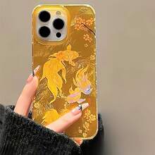 Funda para teléfono Good Luck Koi, compatible con phone 16/15/14/13/12/11 Pro, XS Plus, con diseño de glaciar dorado y protección anticaídas. - Blanco - Ver 3