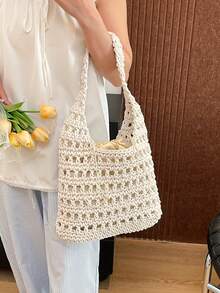 BAILEE 1 件全新米色镂空编织沙滩钱包，优雅轻便耐用单肩托特包，适合女士夏季海滩外出、度假和日常使用沙滩包 - 彩色 - 查看 17