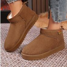 女士纯色毛绒短筒保暖款雪地靴，时尚软底毛绒内衬冬靴，防滑舒适雪地靴 - 駝色 - 查看 8