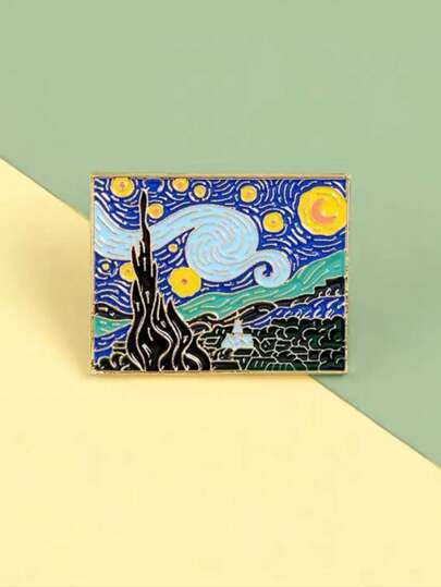 1pc, Van Gogh's Abstract Oil Painting Brooch Featuring A Simple And Colorful Starry Sky Enamel Pins - Artistic Metal Brooches With Synthetic Stones, Lightweight Backpack Jewelry For Women, April Birthstone Gifts For Friends, Art Lovers Accessories, Vibrant Pin Designs, Detailed Pin Designs