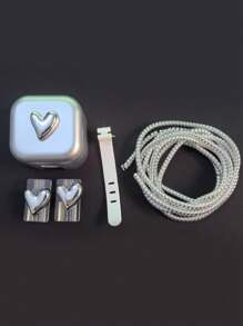 5 件套银色 TPU 手机壳，带粉色水钻五角星和 3D 心形充电器保护器，兼容 20W 英国插头适配器电缆保护器充电器配件手机配件