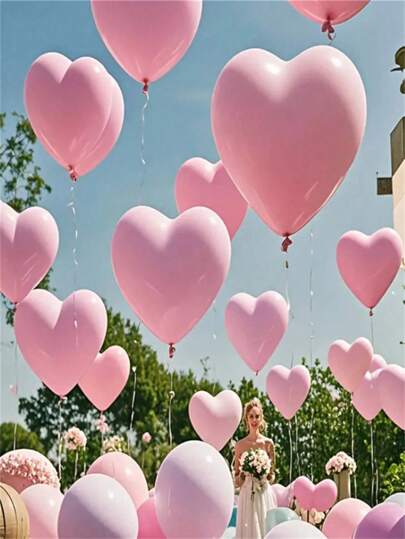 30/50/100pcs 10inch Romantic Pink Large Size Heart-Shaped Emulsion Balloons, For Valentine'S Day, Weddings, Anniversaries, Birthdays, Bachelor Parties, Party Decorations Celebrations
