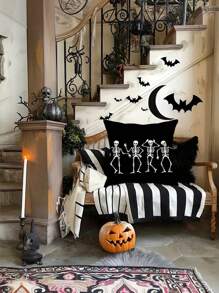 Spooky Halloween Skull Throw Pillow Cover - Zippered, Hand-Washable Polyester Cushion Case For Sofa & Bedroom Decor, 11.8x19.7in Or 17.7x17.7in - Perfect For Home & Party,Fall Decor,Autumn Decor,Room Decor