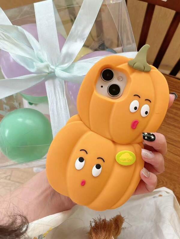 Creative Cute Cartoon Pumpkin Expression Shockproof Phone Case For IPhone 16 Pro Max, 15, 14 Pro, 13, Couples Silicone Protective Cover