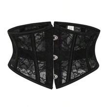 3-Buckle Lace Waist Belt, Fishbone Waist Cincher, Waist Accessory For Outfits Halloween Costume - Black - View 5